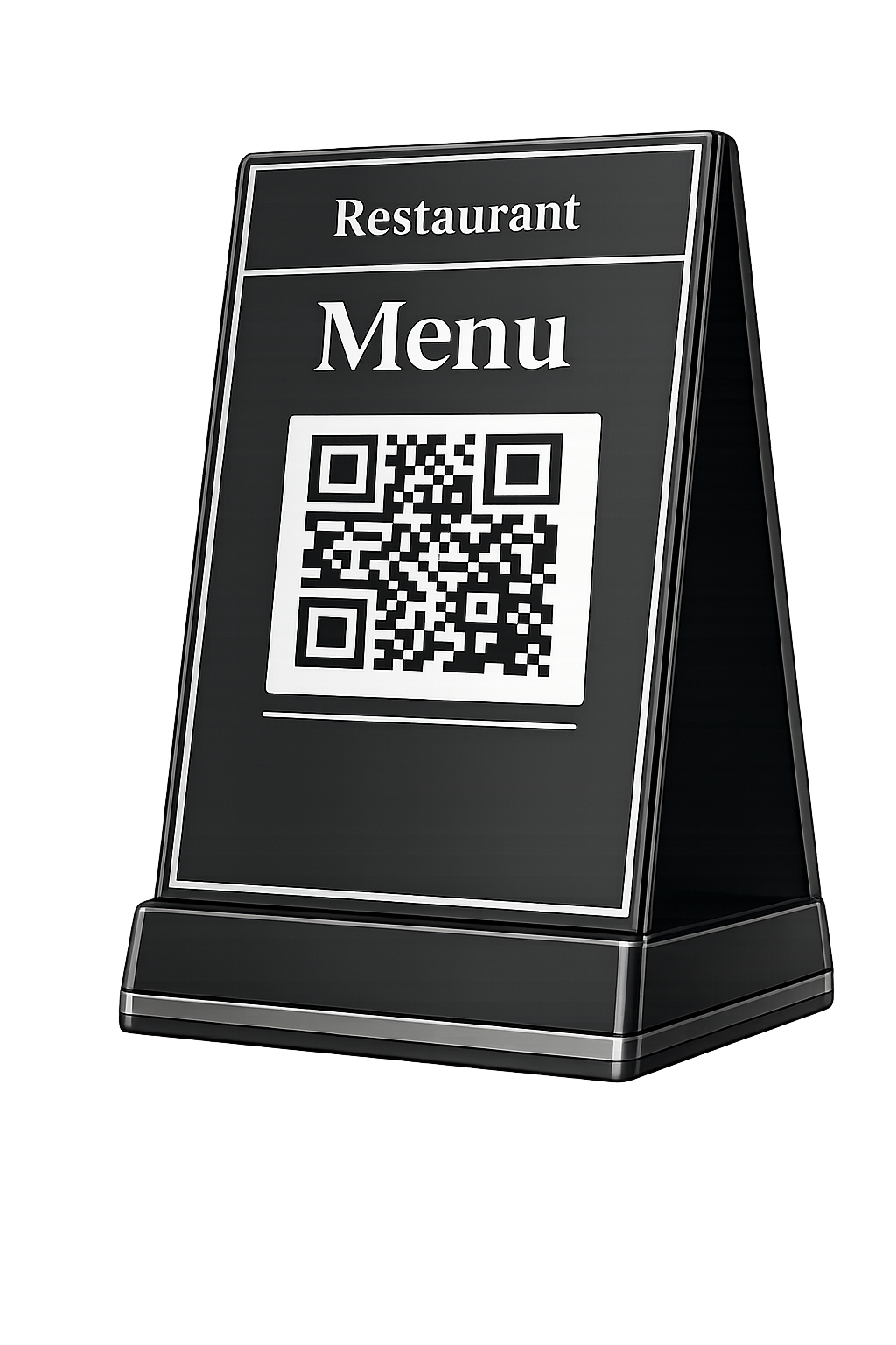 Soporte triangular de mesa con QR de menú para restaurante